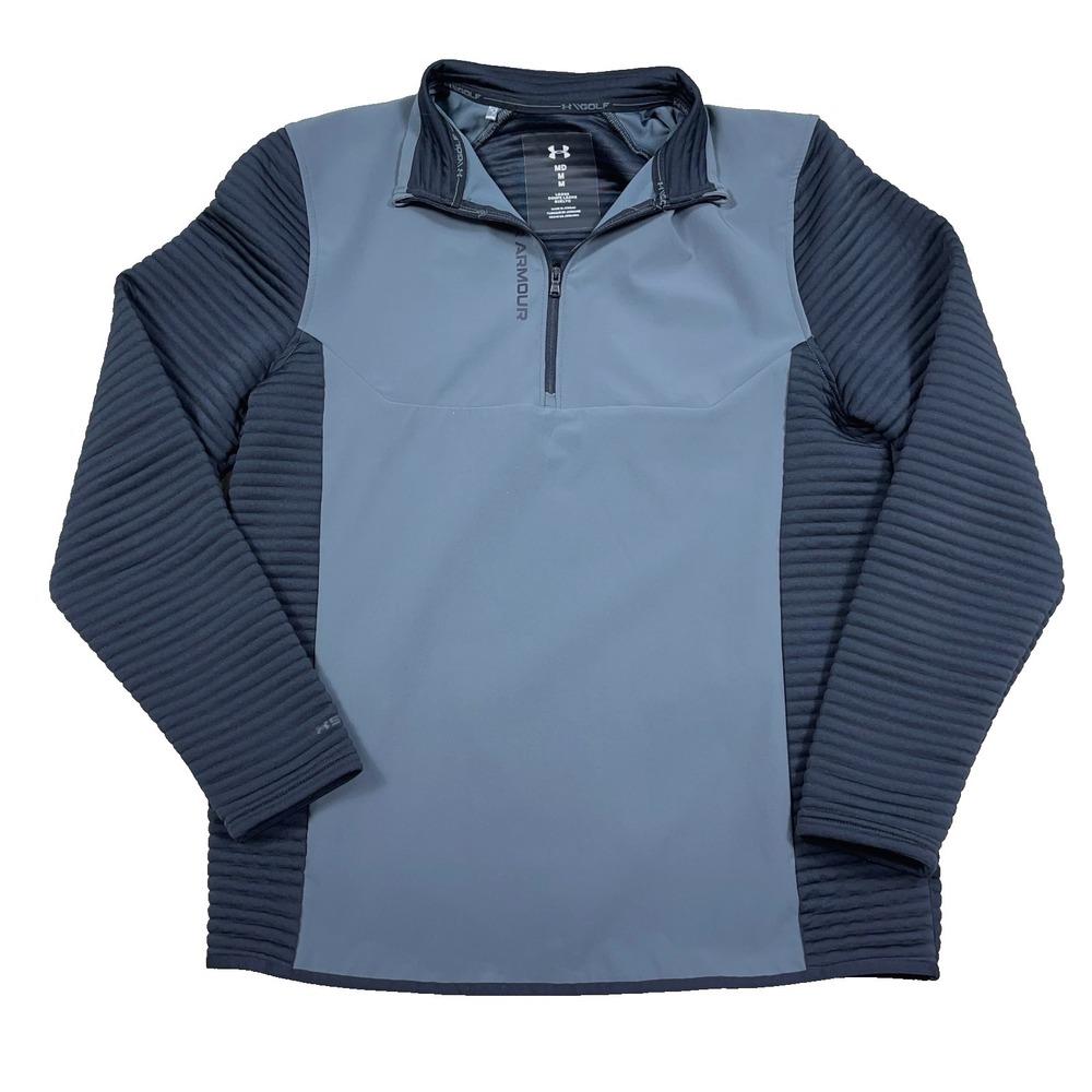 Under Armour Sweater Men Medium Black Gray Pullover‎ Ribbed Loose Fit Storm